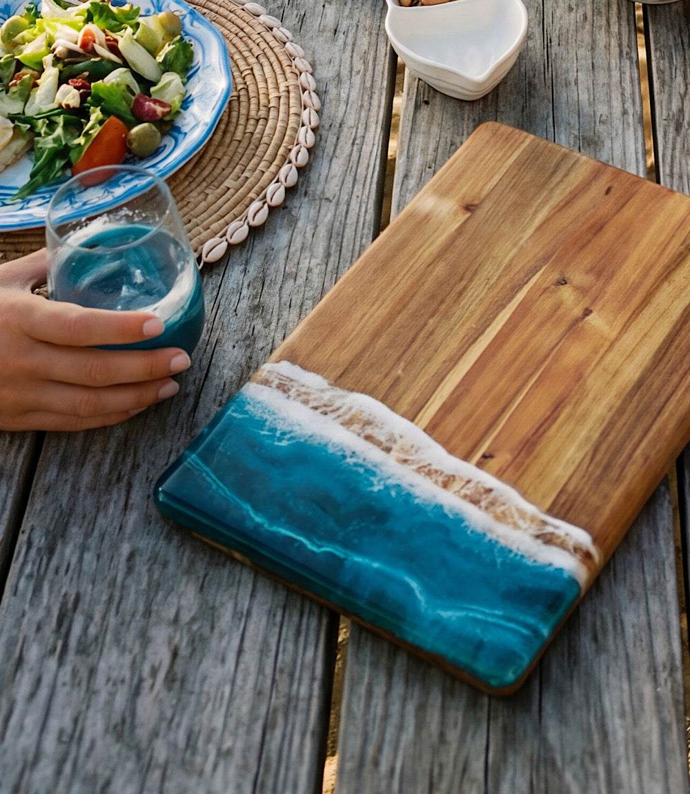 Ocean Waves Wooden Serving Tray