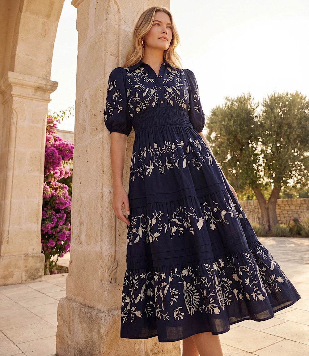 Puff Sleeve Embroidered Dress