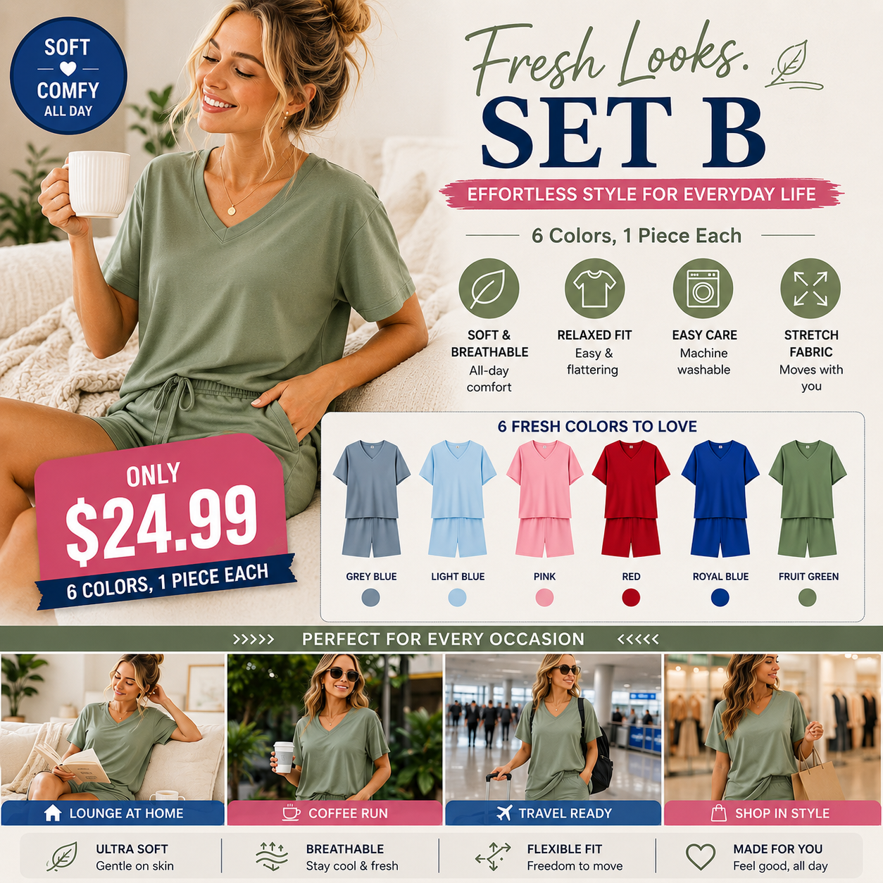Effortless Summer Lounge Set Oversized Tee + Biker Shorts