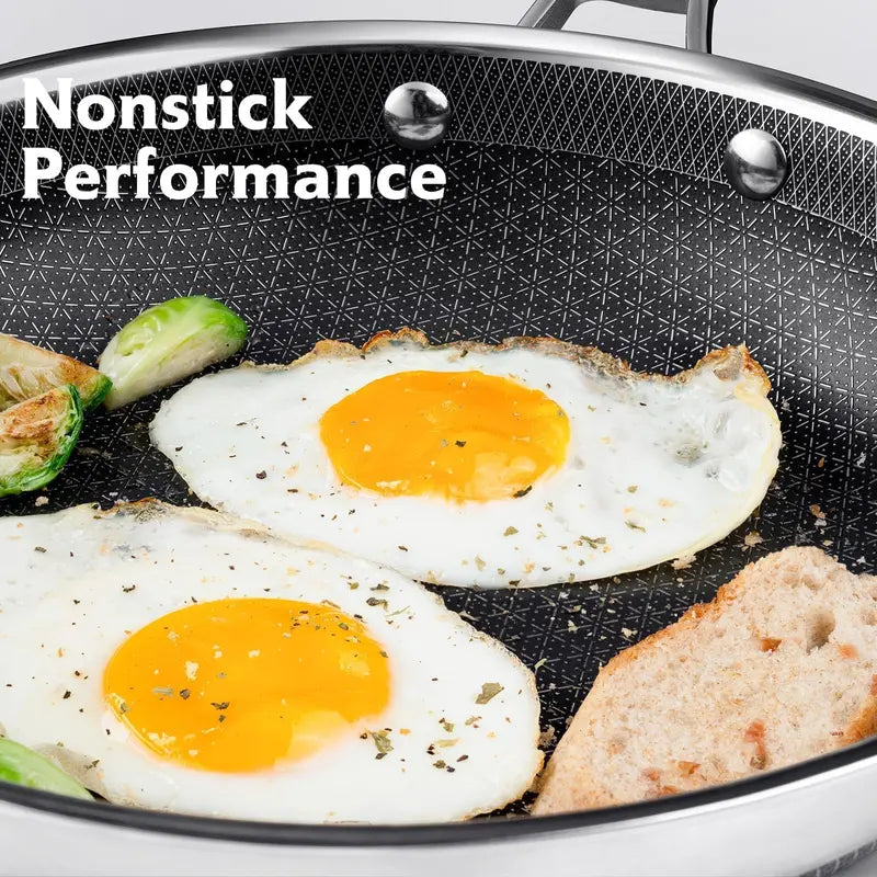 SNOWCLAD 10-Pc & 14-Pc Hybrid Metal Cookware Sets - Nonstick Stainless Steel Kitchenware