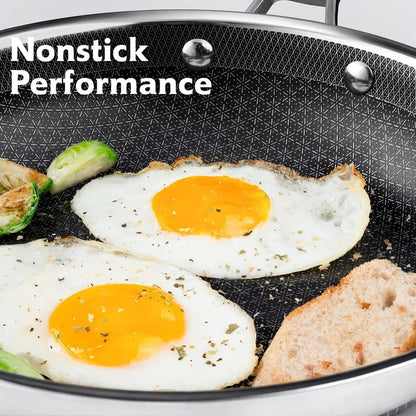 SNOWCLAD 10-Pc & 14-Pc Hybrid Metal Cookware Sets - Nonstick Stainless Steel Kitchenware