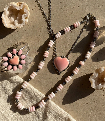 Pink Conch Beaded Sterling Silver Necklace