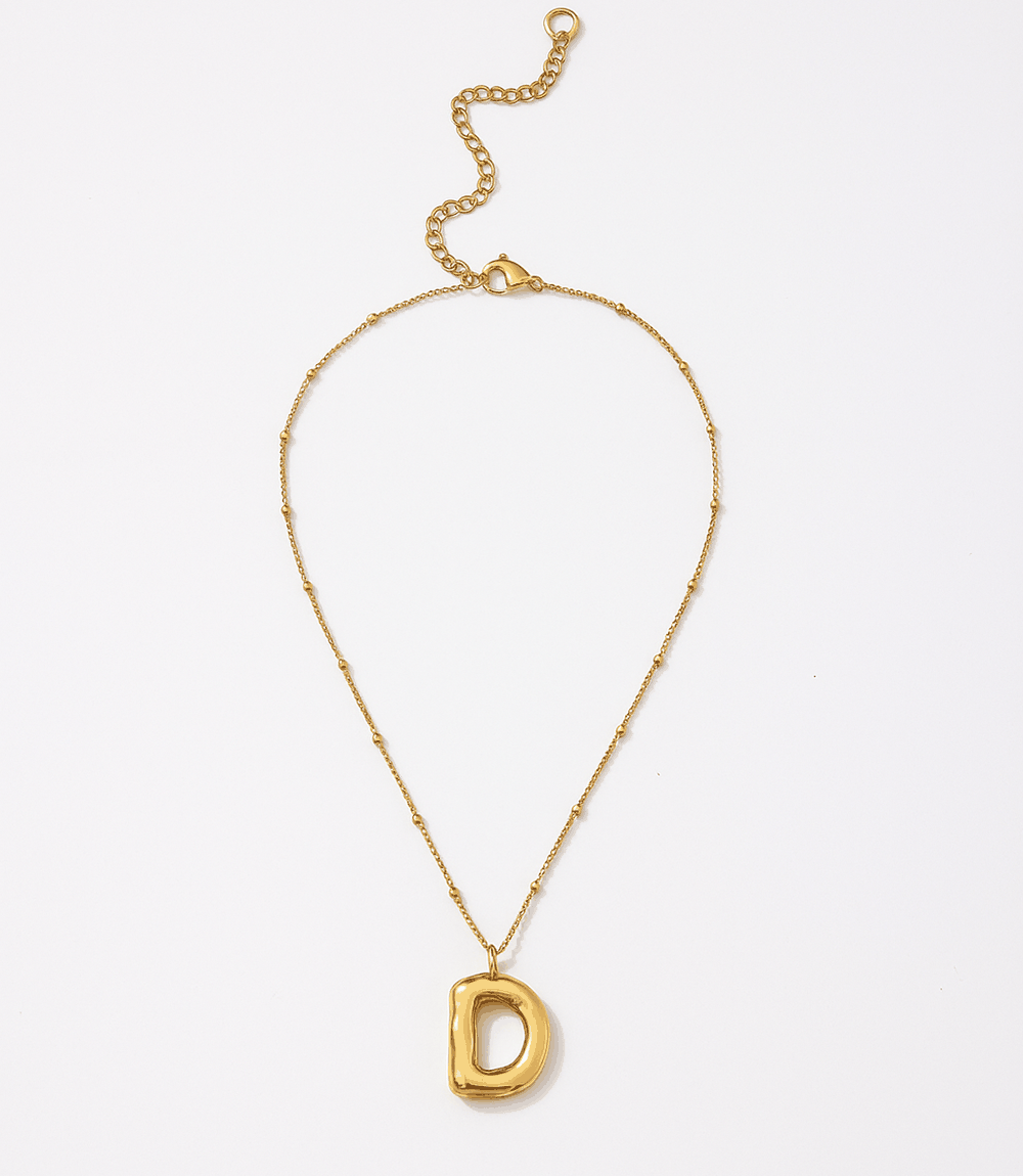 Gold Bubble Letter Charm Necklace