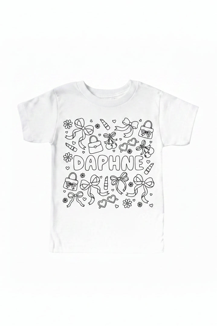 Colorable Material Girl Personalized Kids Graphic Tee | White