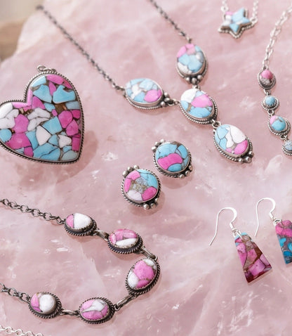 Large Cotton Candy Turquoise Heart Necklace