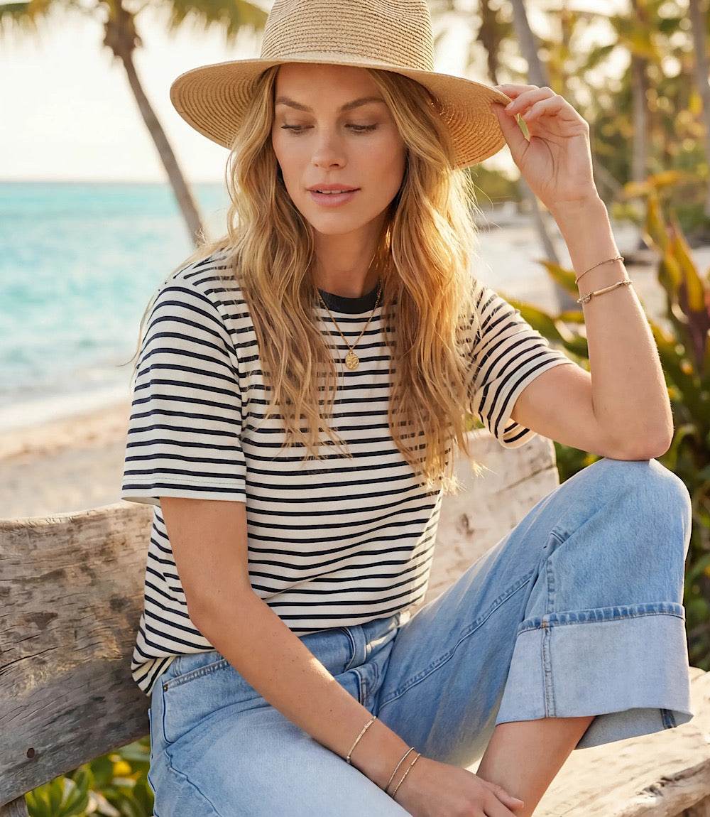 Stripe Short Sleeve Top