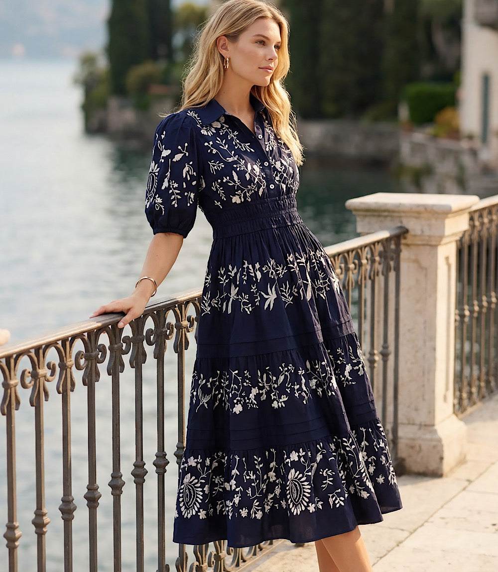 Puff Sleeve Embroidered Dress