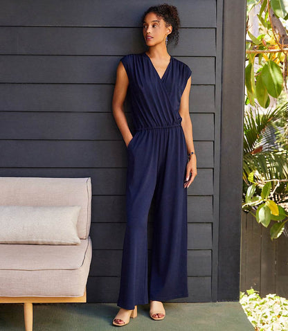 Petite Size Sleeveless Travel Jersey Jumpsuit