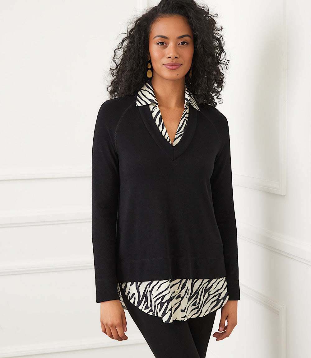 Layered Contrast Zebra Sweater