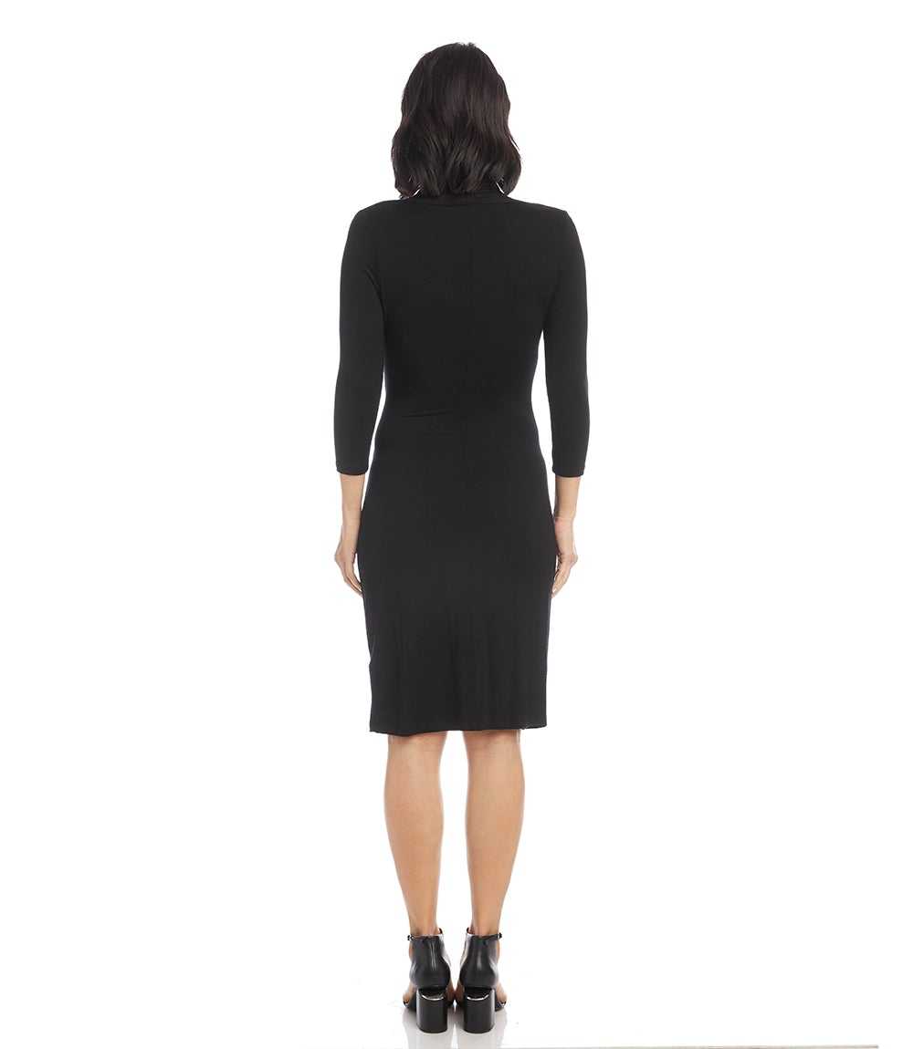 Petite Size 3/4 Sleeve Cascade Wrap Dress