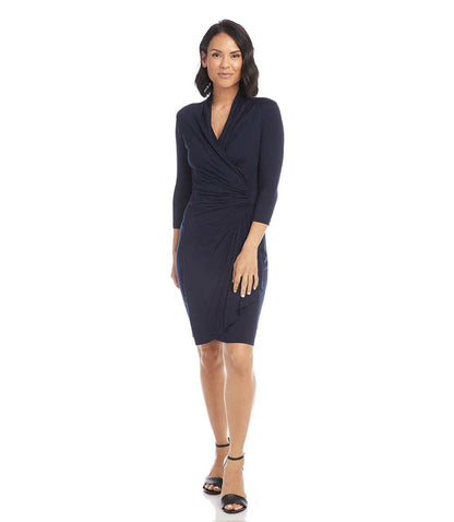3/4 Sleeve Cascade Wrap Dress