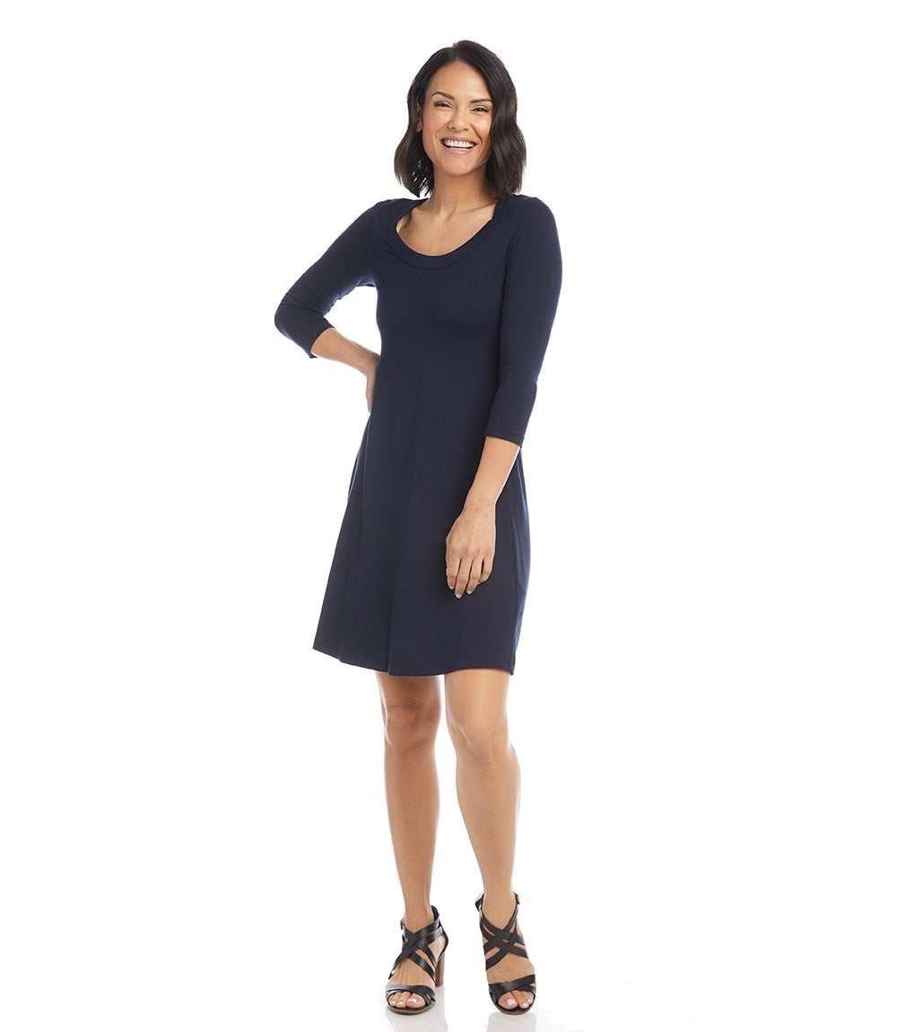 Petite Size Three Quarter Sleeve A-Line Dress