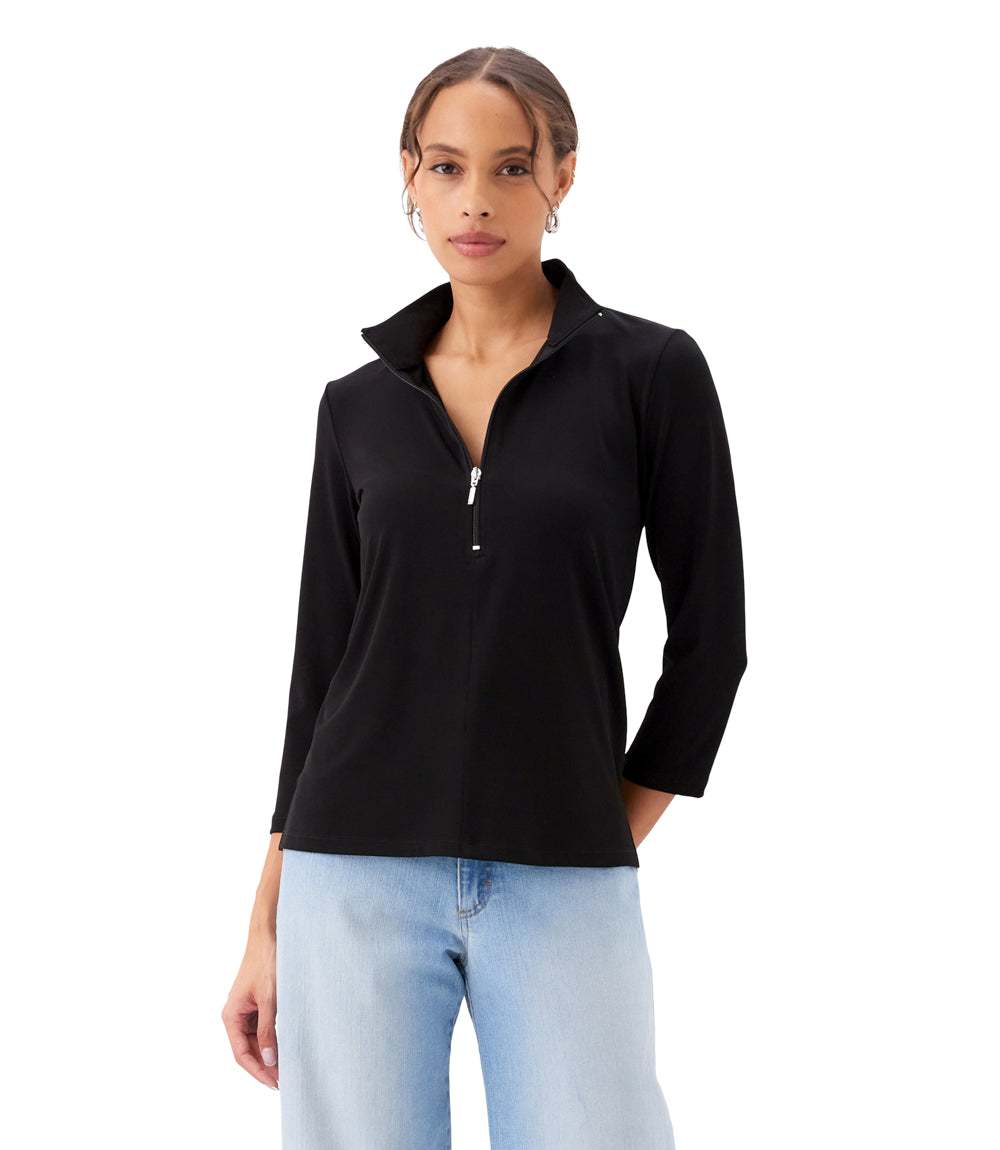 Petite Size 3/4 Sleeve Zip-Up Travel Jersey Top
