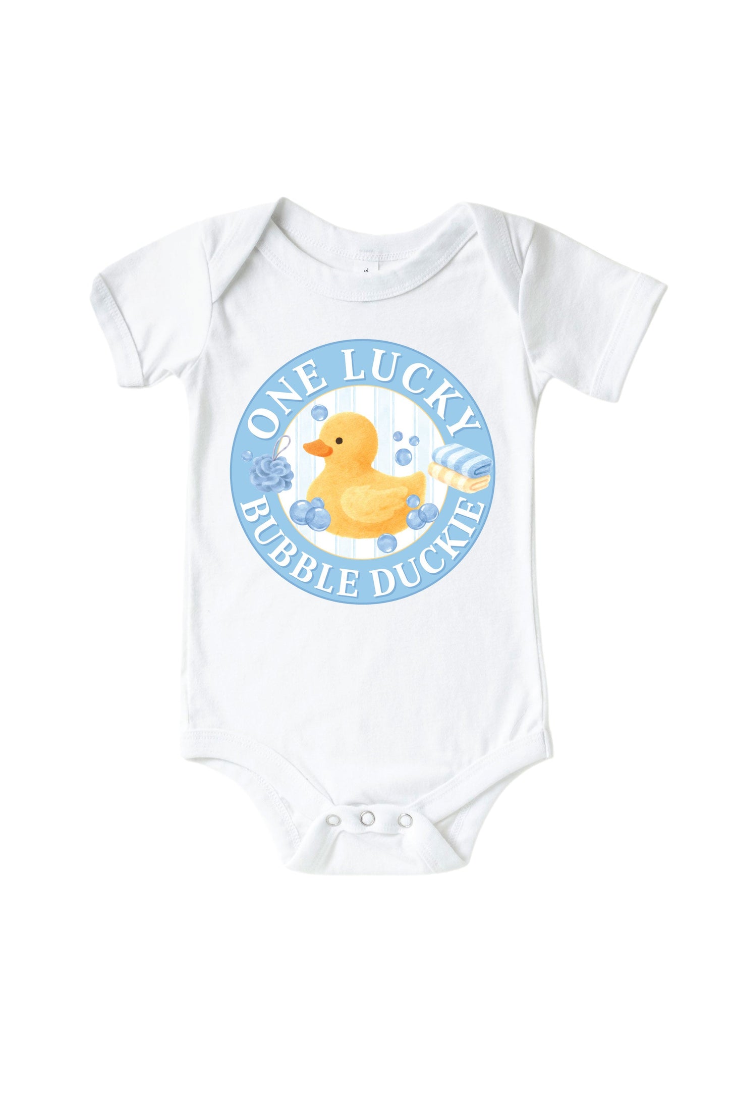 One Lucky Duckie Blue Graphic Bodysuit & Kids Tee | White