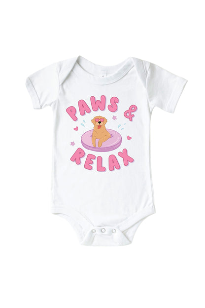 Paws & Relax Pink Graphic Bodysuit & Kids Tee | White