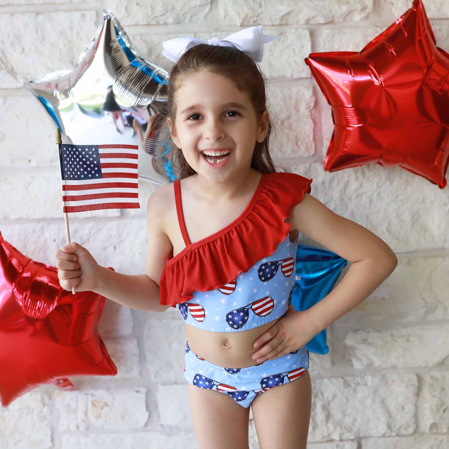 One Shoulder Ruffle Bikini | Patriotic Summer