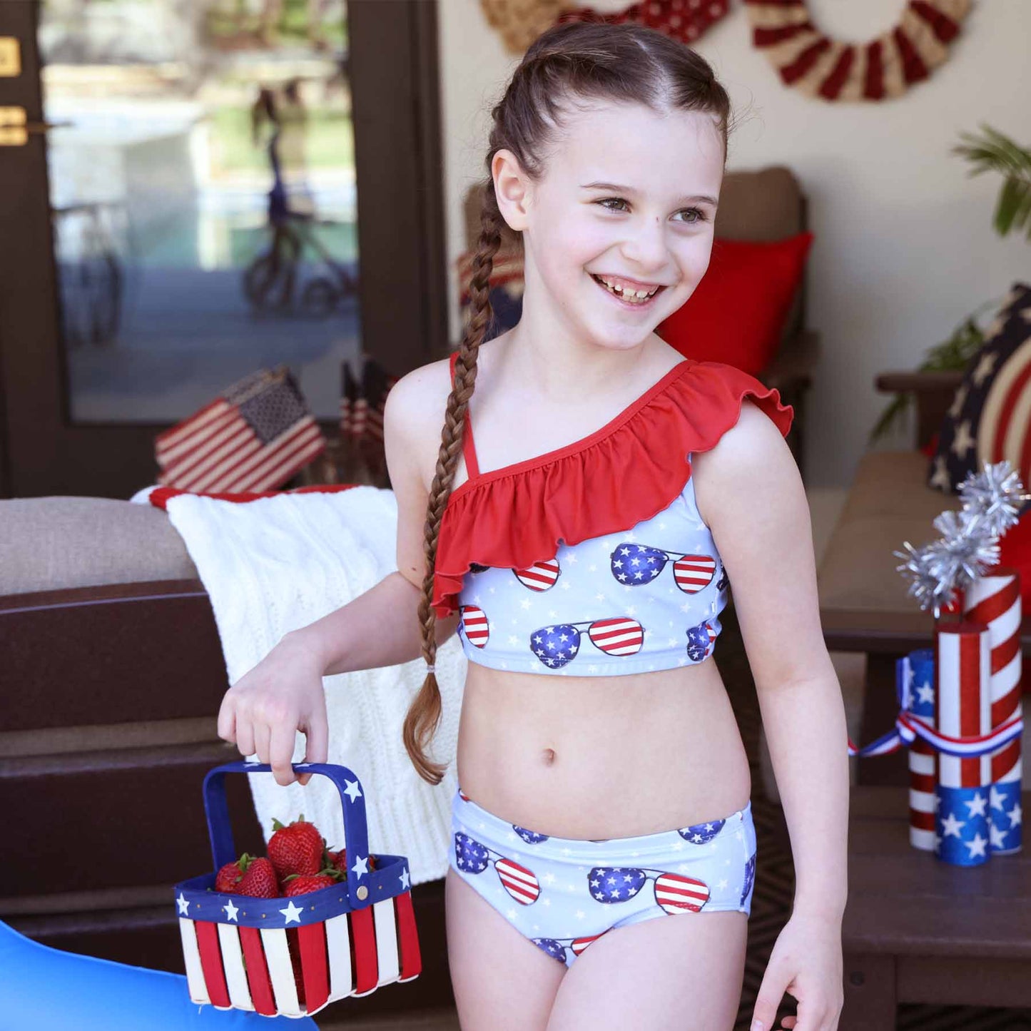 One Shoulder Ruffle Bikini | Patriotic Summer