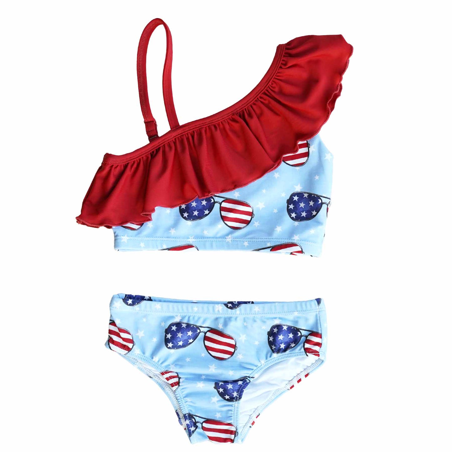 One Shoulder Ruffle Bikini | Patriotic Summer