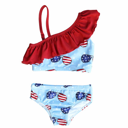 One Shoulder Ruffle Bikini | Patriotic Summer