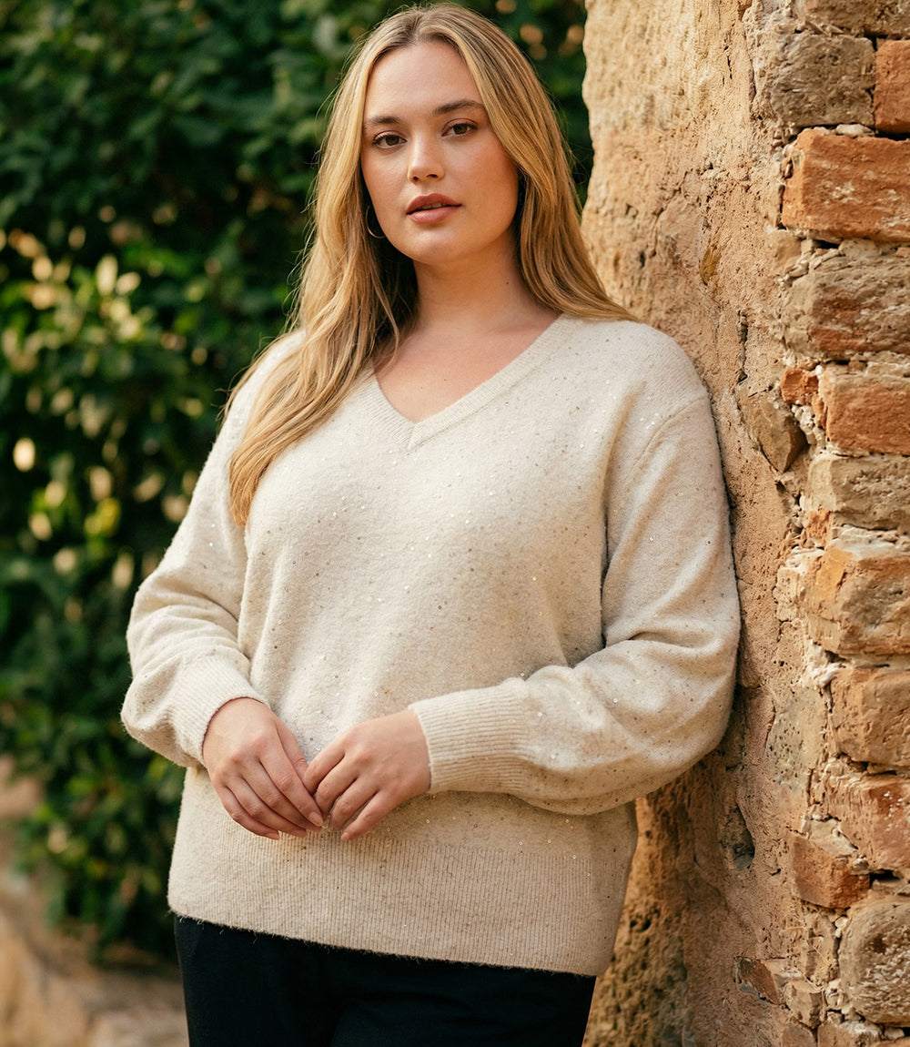 Plus Size Sequin V-Neck Sweater