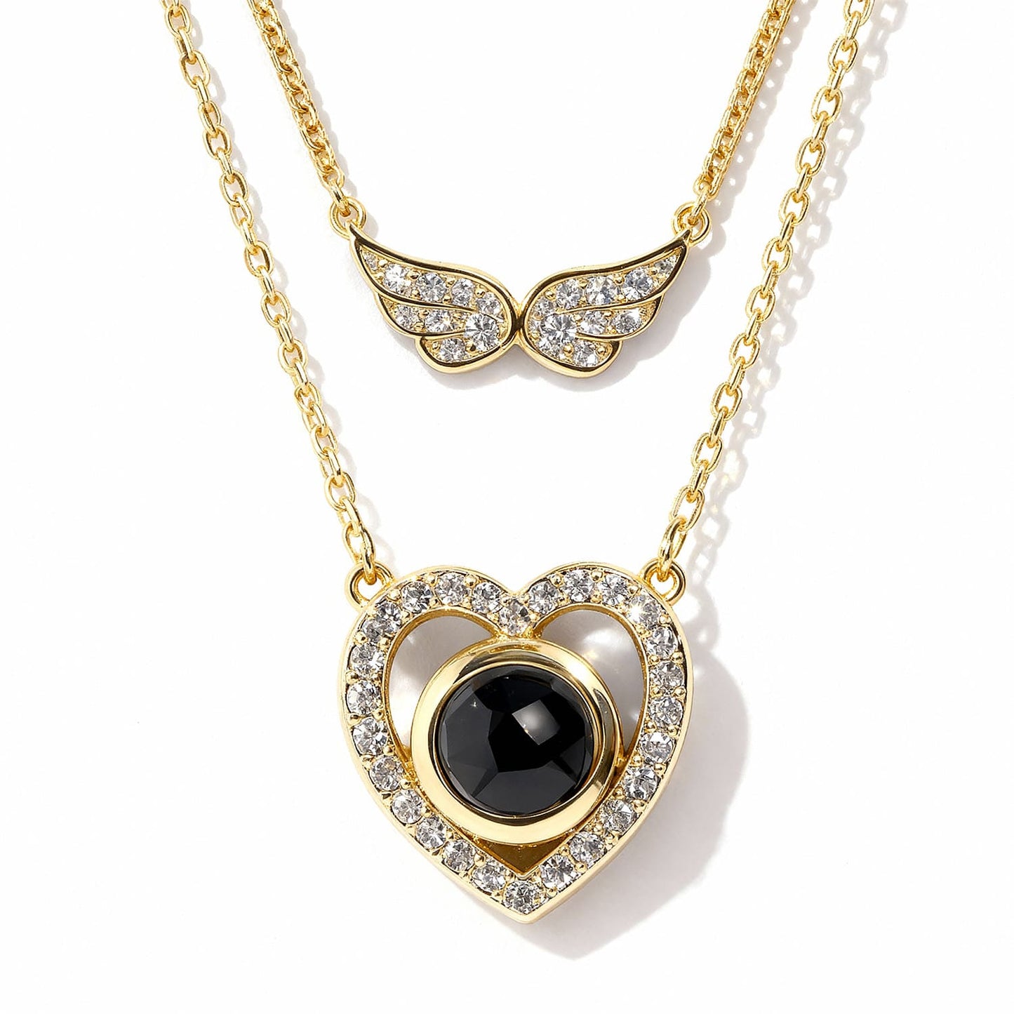 Personalized Angel Wing Layered Necklace
