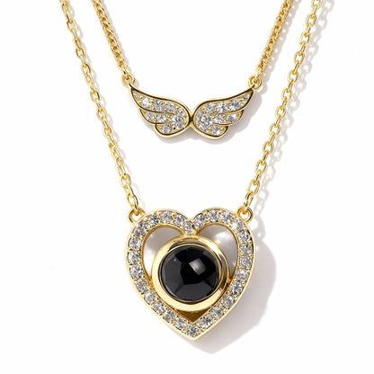 Personalized Angel Wing Layered Necklace