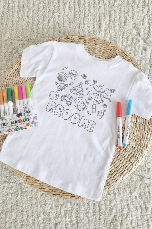 Beach Bash Colorable Personalized Kids Graphic Tee | White