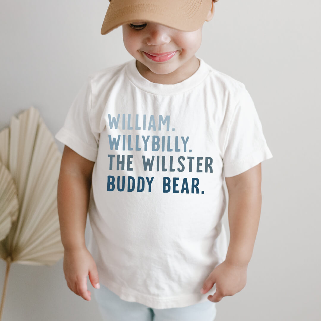 Personalized Blue Nickname Color Block Kids Graphic Tee | White