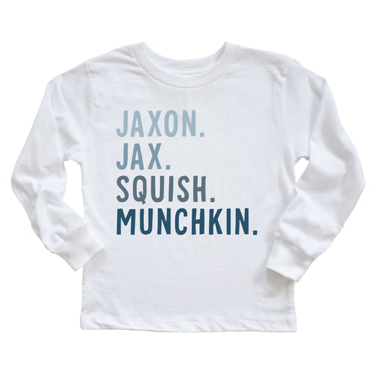 Personalized Blue Nickname Kids Graphic Long Sleeve | White