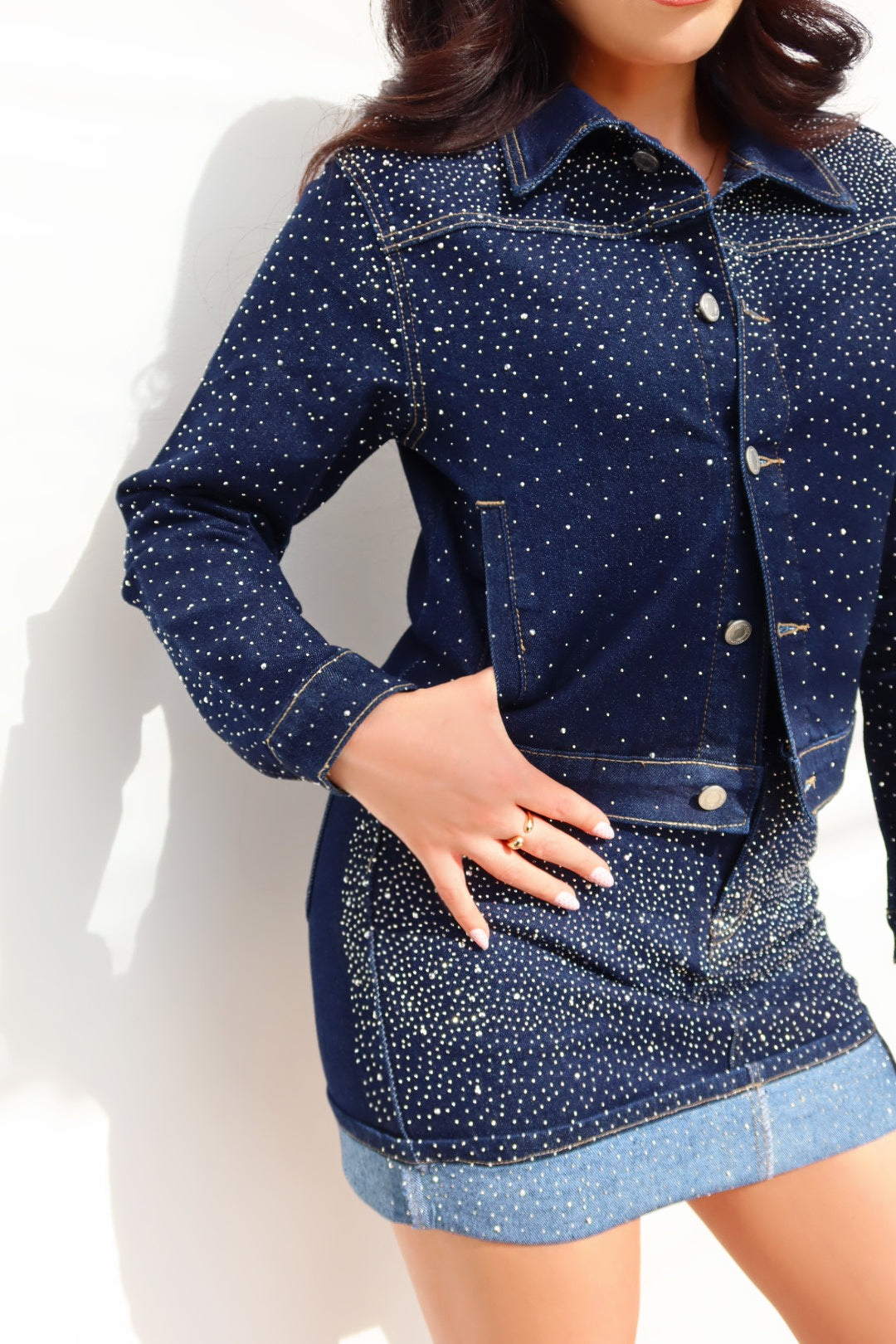 Selena Embellished Jacket - Denim