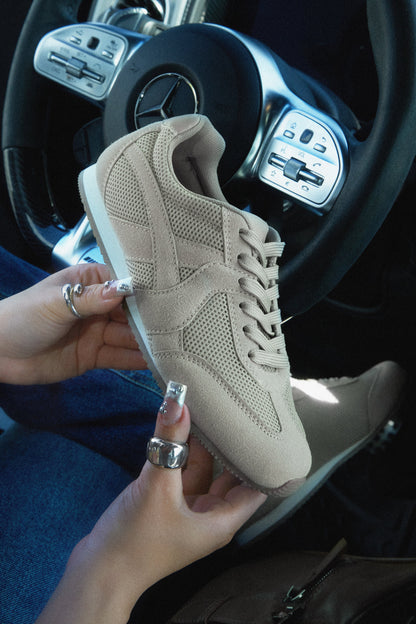 Downtown Stroll Lace Up Sneakers - Taupe