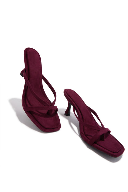 Elena Mid Heel Mules - Wine Suede