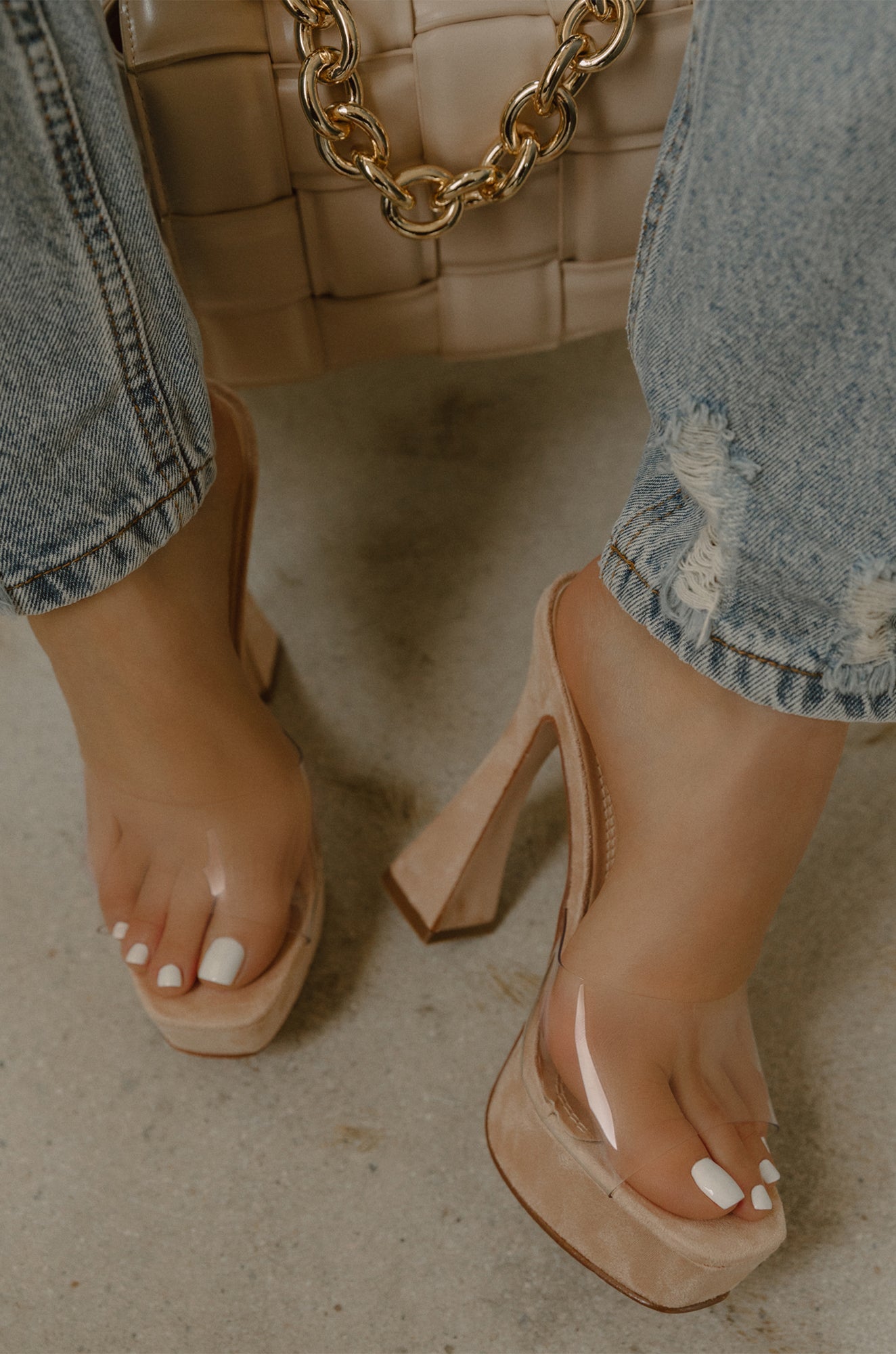 Jianna Clear Platform Heel Mules - Nude