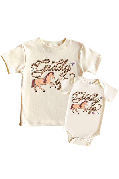 Giddy Up Pink Graphic Bodysuit & Kids Tee | Natural
