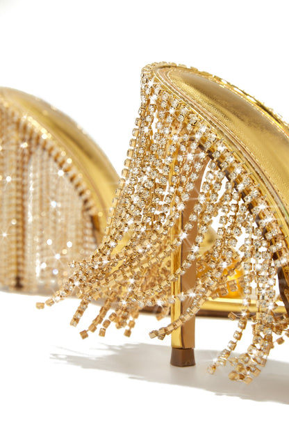Atelier Dangle Embellished High Heel Mules - Gold