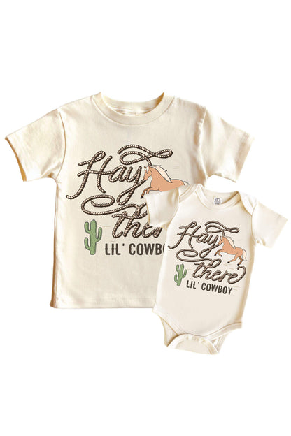 Hay There Lil' Cowboy Graphic Bodysuit & Kids Tee | Natural