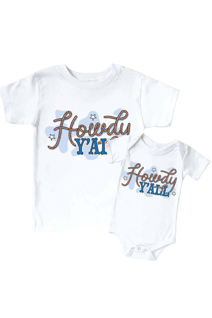 Howdy Y'all Blue Graphic Bodysuit & Kids Tee | White