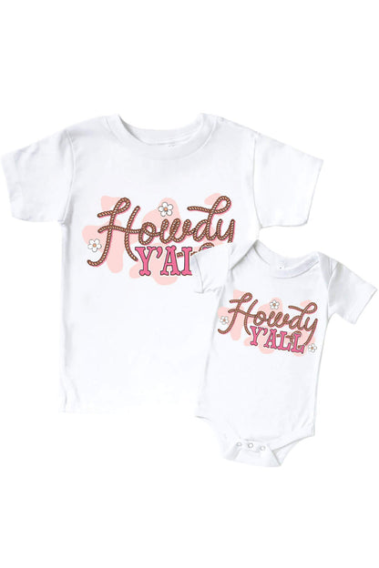 Howdy Y'all Pink Graphic Bodysuit & Kids Tee | White