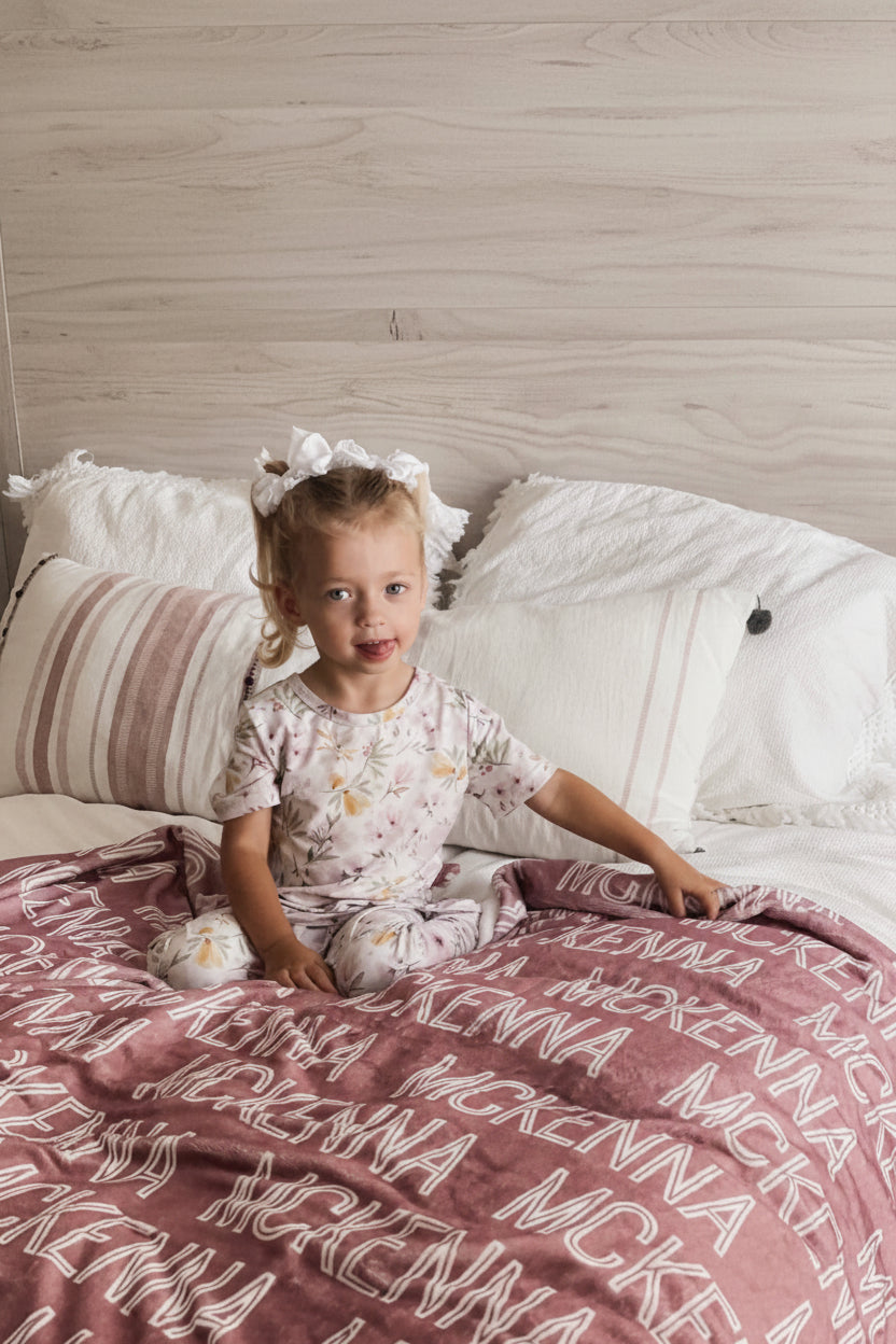 Custom Solid Color & Font Personalized Toddler Blanket | Rustic