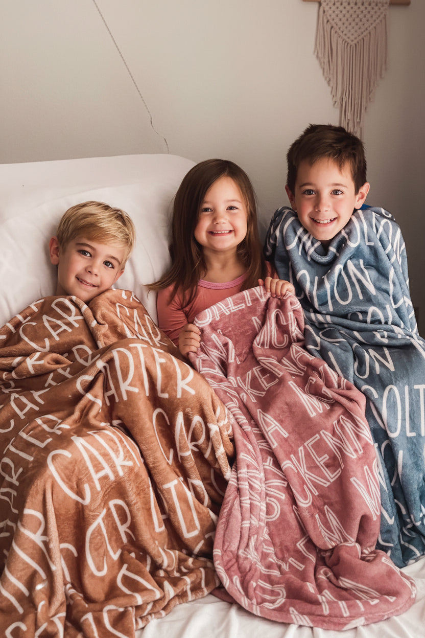 Custom Solid Color & Font Personalized Toddler Blanket | Rustic