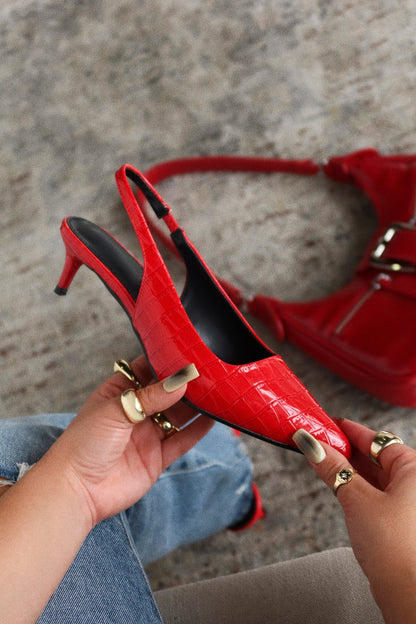Kiley Mid Heel Slingback Pumps - Red