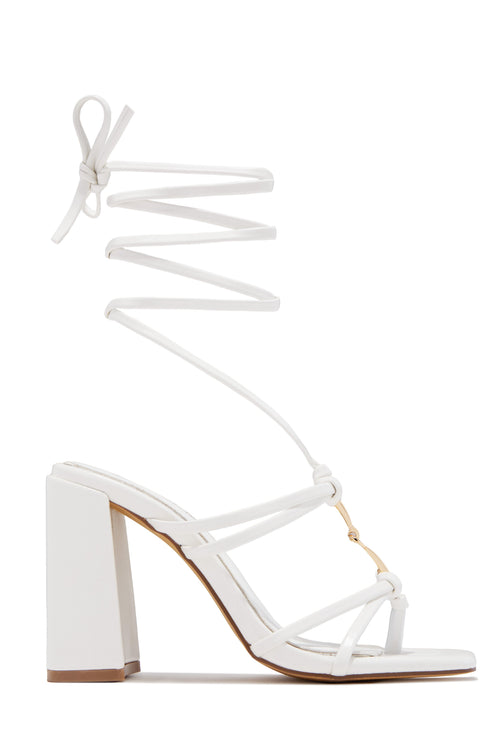 VIP Strut Lace Up Chunky Heels - White