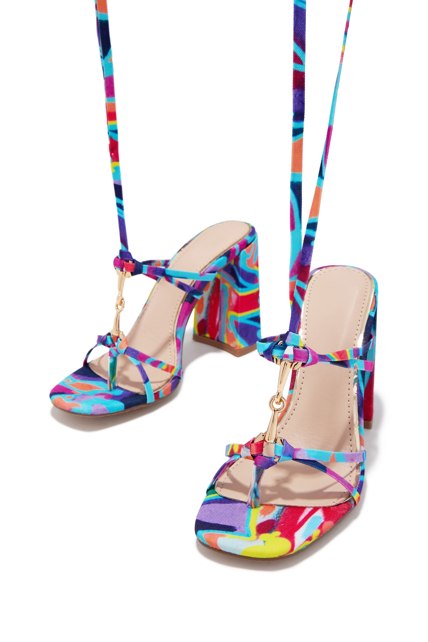 VIP Strut Lace Up Chunky Heels - Multi