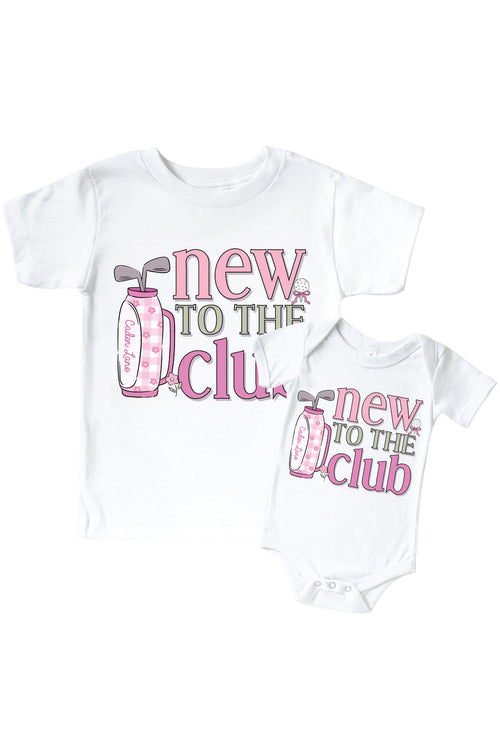 New To The Club Pink Graphic Bodysuit & Kids Tee | White