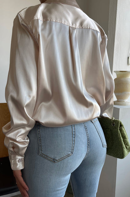Julisa Satin Long Sleeve Top - Nude