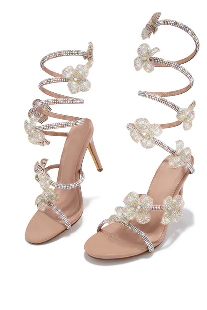Flora Embellished Around The Ankle Coil Heels - Nude