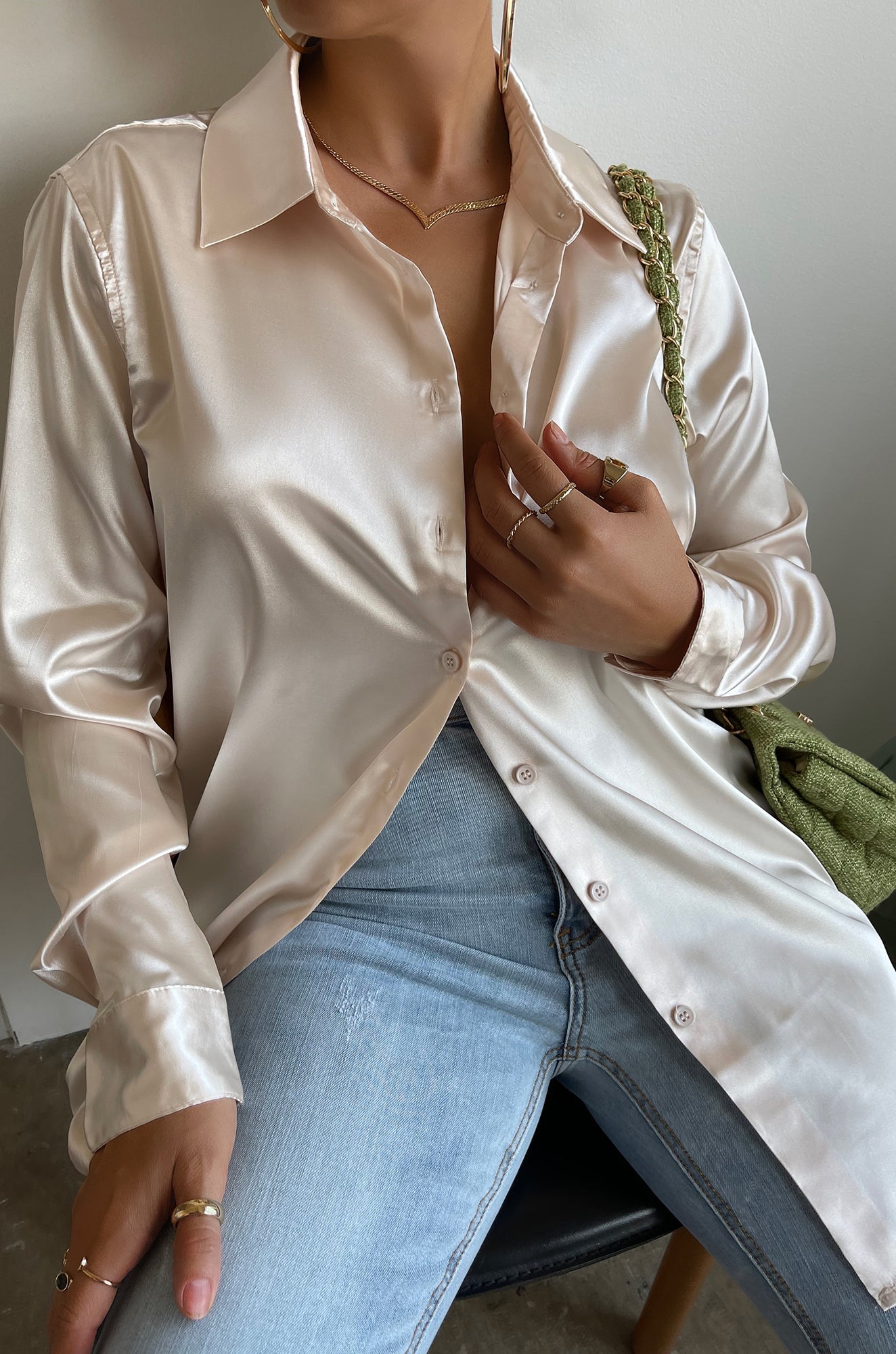 Julisa Satin Long Sleeve Top - Nude
