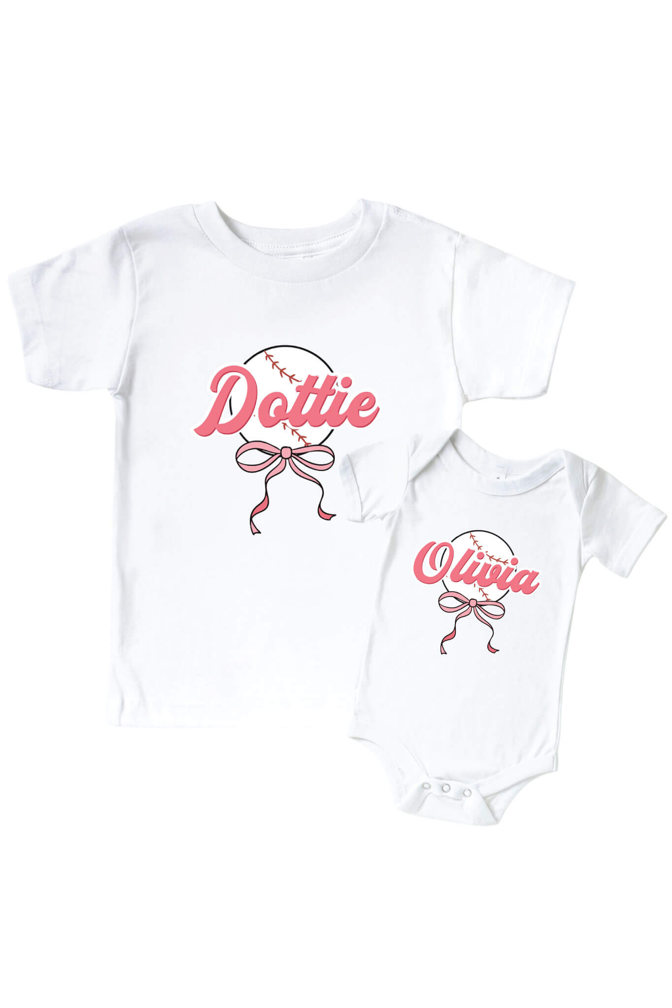 Personalized Ballpark Babes Graphic Bodysuit & Kids Tee | White