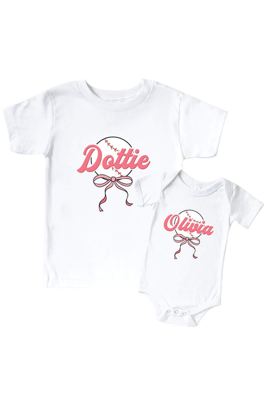 Personalized Ballpark Babes Graphic Bodysuit & Kids Tee | White