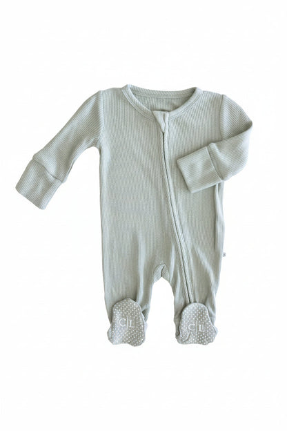Embroidered Bamboo Waffle Zipper Footie | Mountain Haze